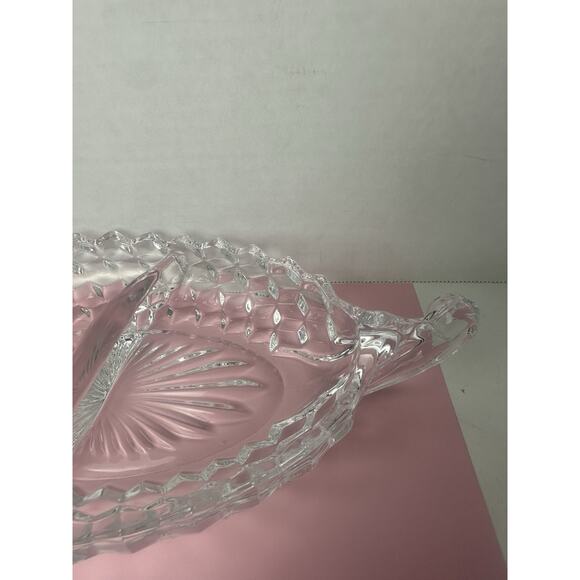 Vintage Fostoria American Clear 2 Part Double Handle Relish Dish 12” Long Heavy - Picture 4 of 6
